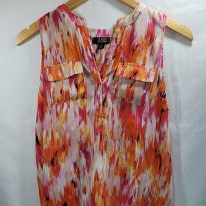 a.n.a A New Approach Women's Petite Small See-through Orange & Pink Flowy Top